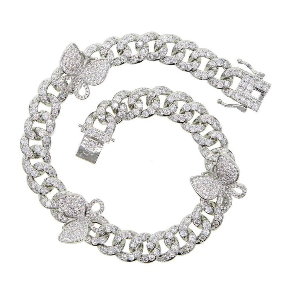 cuban butterfly anklet , butterfly cuban anklet ,Iced Out Zircon custom Color Lu - Picture 4 of 5